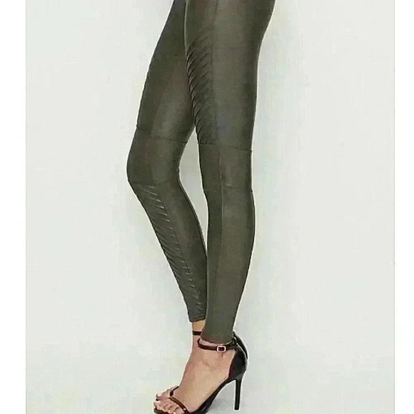 SPANX Faux Leather Moto Legging High Waisted Ribbed Gunmetal Metallic Gray NWOT - Picture 14 of 16